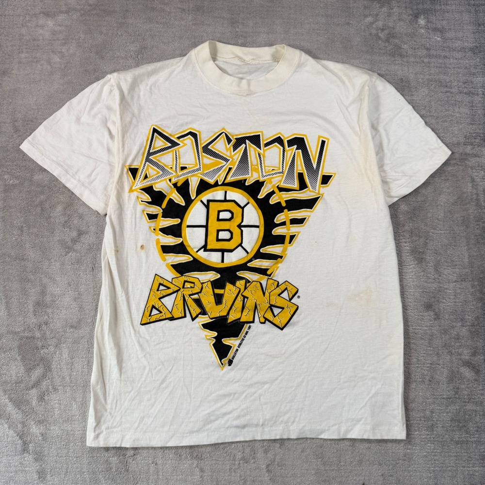 Boston Bruins Shirt Mens Medium White Vintage 1991 Bulletin Athletic Puff Print